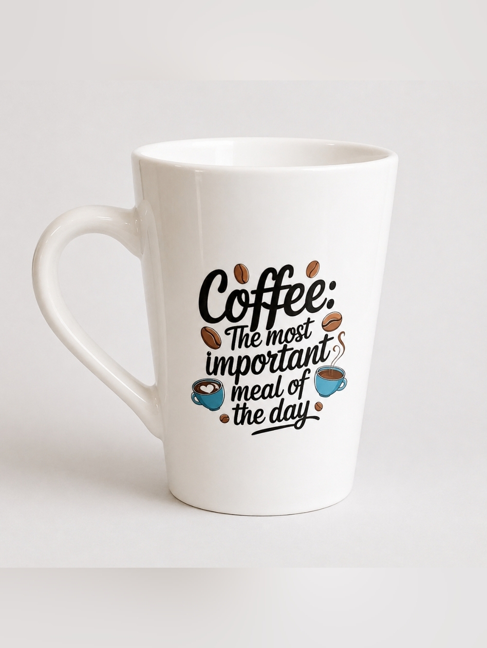 White Ceramic Coffee Mug with Blue Accent Cups – Inspirational Quote